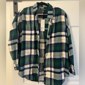 French Connection Green Plaid Button-Up Shirt